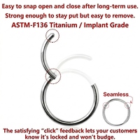 JiaXin Anneau de septum articulé en titane de qualité implantaire ASTM F136, anneaux de nez, hélix avant, piercing de lobe d'oreille, bijoux de piercing corporel