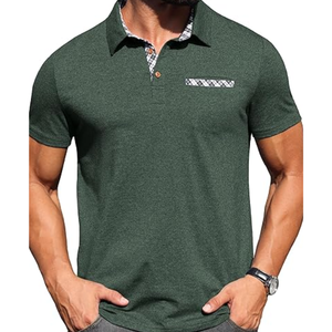 Men's Green Short Sleeve <b>Polo</b> <b>Shirt</b> <b>With</b> Chest <b>Pocket</b> Casual Knitted Cotton Breathable Solid Color Design Regular Fit - Product Image 3