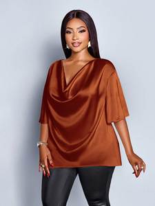 Blus <span class=keywords><strong>Chiffon</strong></span> Warna Solid Model V-Neck Lengan Setengah Ukuran Besar Gaya Santai Eropa Amerika Terbaru <span class=keywords><strong>2026</strong></span> - Product Image 6