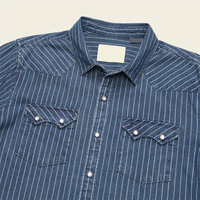 Kemeja Denim Kasual Bergaris Ramah Lingkungan 100% Katun Model Western 2-Saku Regular Fit Grosir