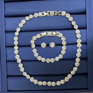 Conjunto de Joyería de Alta Calidad con Cristales de Hielo, Cadena de Tenis, Botón de Diamantes de Imitación Redondos, Collar, Pulsera y Pendientes para Mujer, Ideal para Bodas - Product Image 2