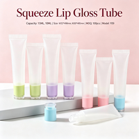 Tube de brillant à lèvres compressible ISMAN avec applicateur, vide, 10ml 15ml, bouteille à capuchon pastel givré violet, recharge de voyage, cosmétique en gros