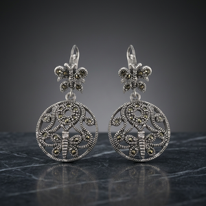 Boucles d'oreilles pendantes Art Palace Vintage en argent 925, motif fleur en marcassite, style tendance, certifiées par un tiers, pour usage quotidien féminin - Product Image 4