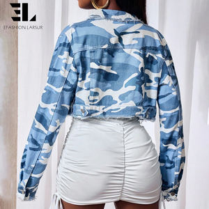 Jaket Bomber Camo Distress Wash Twill Custom LARSUR, Model Crop Boxy Raw Edge untuk Wanita - Product Image 5