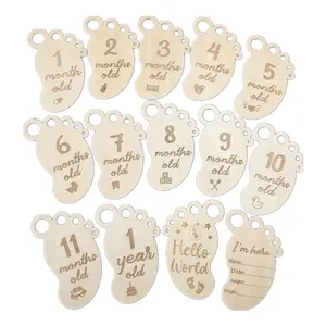 13pcs Set Little Foot Shape Rainbow Shower Gifts Double Sided Light Wood Card Photo Prop Monthly Milestone Discs