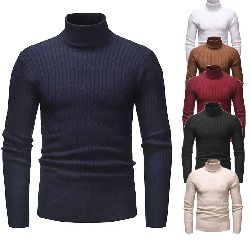 2023 Otoño/Invierno nuevo AliExpress Ebay Comercio exterior hombres cuello alto suéter a rayas de punto de manga larga de talla grande suéteres para hombre