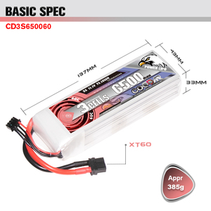 Batería LiPo CODDAR RC 3S 6500MAH 11.1V 60C 120C XT60 para Dron FPV, Camión RC, Avión, Helicóptero, Multicóptero, Barco, Buggy Monster - Product Image 2