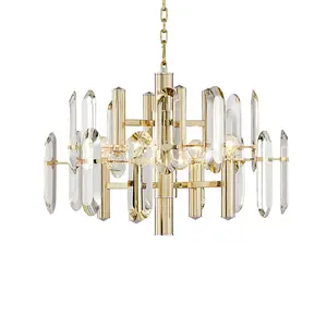 Modern hotel villa banquet decoration deluxe gold chandelier lamp k9 crystal luxury pendant light