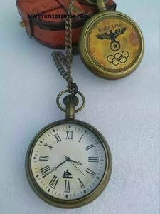 Montre de poche électronique vintage en laiton, mini horloge de table à quartz, chiffres romains, boîte de présentation en bois, montre marine - Product Image 1
