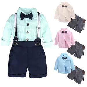 4 цвета, костюмы для мальчиков из рубашки в полоску с сердечками и штаны, комплекты детской одежды, одежда для малышей для маленьких мальчиков