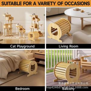Solid Wood Cat <b>Bed</b> Cylindrical Wooden Pet <b>House</b> Indoor Home Use Eco Friendly - Product Image 3