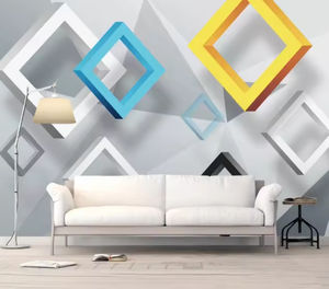 Hiện đại thân thiện với môi 3D hình học màu vuông bị chặn hình nền cuộn dễ dàng cho trang trí nội thất phòng tắm/hội thảo không thấm nước - Product Image 2