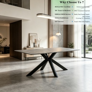 <span class=keywords><strong>Table</strong></span> à manger OKAY en marbre gris, imperméable, avec pieds croisés en X, mobilier de hall d'hôtel, style moderne minimaliste, <span class=keywords><strong>table</strong></span> à manger en pierre frittée - Product Image 1