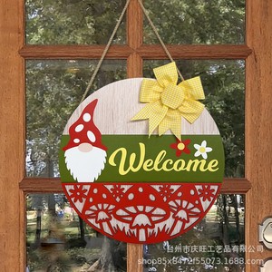 Wooden Welcome Sign Circular <b>Spring</b> Mushroom Hanging Decoration Home Decor <b>Door</b> Wall Art Easter Gift - Product Image 1