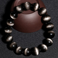 Bracelet en perles d'obsidienne argentée 8A, effet œil de chat double, perles rondes en cristal, bijoux faits à la main, directement de l'usine