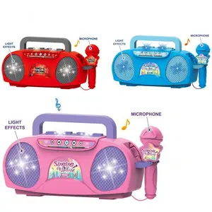 SE92432 mesin bernyanyi anak, mikrofon KTV mainan menyanyi gaya radio klasik cahaya super terang dengan mikrofon