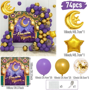 Noir or Eid Mubarak Latex feuille ballon et toile <span class=keywords><strong>de</strong></span> fond ensemble musulman Ramadan Mubarak lune étoile fête ballon arc ensemble - Product Image 5