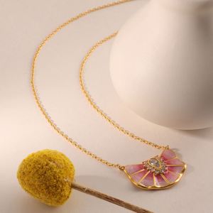 Ensemble collier et boucles d'oreilles mode européenne et américaine, émail coloré, coquillage géométrique, cuivre plaqué or, vente en gros, nouveau design - Product Image 3