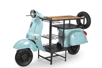 Table de bar en fer et bois de scooter, finition bleu turquoise / finition mangue, style scooter ancien, en bois de mangue, prix de gros