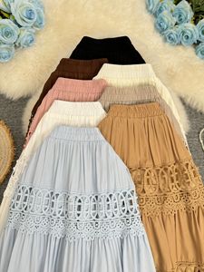 Faldas Largas Oversize para Mujer, de Cintura Alta <span class=keywords><strong>con</strong></span> Volantes de Encaje, Maxi Faldas de Verano <span class=keywords><strong>con</strong></span> Parches y Cintura Elástica, Estilo Casual - Product Image 2