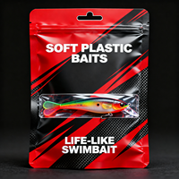 Sac d'emballage personnalisé imprimé pour leurres de pêche avec fermeture éclair, trou de suspension et fenêtre transparente pour leurres souples et swimbaits