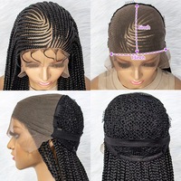 Perruque en dentelle suisse tressée en gros, perruque longue et droite pour femmes, ensemble de cheveux synthétiques de haute qualité