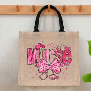 Sac de plage en toile personnalisé grand format avec motif nœud coquette infirmière Saint-Valentin, sac fourre-tout monogrammé cadeau pour femme - Product Image 3