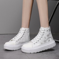 Chaussures montantes tendance en toile pour femme, toutes saisons, grande taille, confortables, doublure en coton, broderie fleurs et papillons