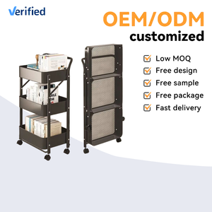 عربة تخزين قابلة للطي بثلاثة طبقات، سلة شبكية عالية الطبقات سهلة التركيب وسهلة التخزين، عربة متعددة الاستخدامات من الفولاذ الكربوني - Product Image 2