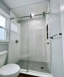 Sunnysky Hotel Shower Glass Panel Screen Transparent Frameless Double Bypass Bathroom Tempered Glass Shower Room