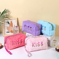 Trousse de Maquillage Grande Imperméable en Fausse Fourrure à Motifs, Portable, Mignonne, Style Coréen, pour Voyage, Organisateur Cosmétique à Main