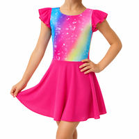 Robe de travail de gymnastique en fibre de polyester anti-bactérienne à manches courtes à volants, dégradé de paillettes, plusieurs couleurs arc-en-ciel