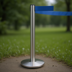 Barriera retrattile in acciaio inox con nastro blu per il controllo della folla - Product Image 3