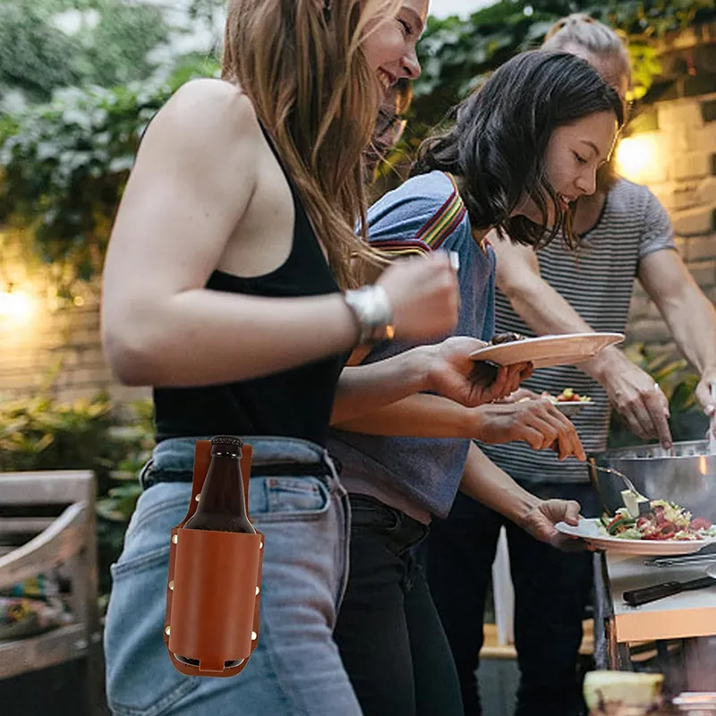 Voyage taille sac fête en plein air voyage pochette Portable bouteille taille bière ceinture classique en cuir bière étui vin étui pour hommes