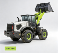 Chargeuse sur pneus grande taille ZWL75G de Chine, force de rupture maximale de 210 kN, godet optionnel de 3,5-7 m³ pour projets de manutention de matériaux en vrac sur sites miniers