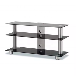 Soporte de <span class=keywords><strong>TV</strong></span> para centro de entretenimiento de 3 niveles para <span class=keywords><strong>TV</strong></span> de hasta 65 pulgadas, tubos redondos de metal y muebles de sala de estar de vidrio templado - Product Image 2