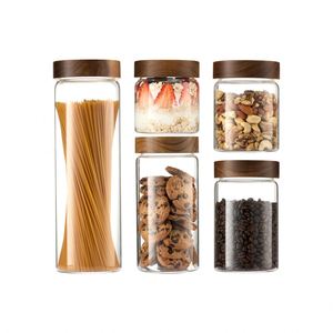 Decorative Airtight Kitchen Jar Food Storage Jar Borosilicate Glass <b>Canister</b> <b>Set</b> With Bamboo Wooden Lid - Product Image 1