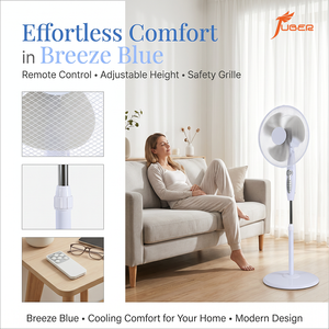 Ventilateur sur pied électrique puissant de 18 pouces avec télécommande, 3 vitesses, 3 pales, avec grille de sécurité - Product Image 1