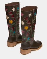 Nouvelles Bottes Hautes Femme 2026 Tendance Style Cowboy avec Patchwork Fleurs Colorées, Étoiles et Cœurs