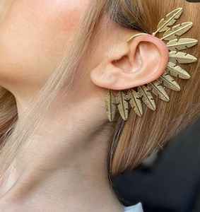 Boucles d'oreilles dorées en forme d'ailes d'ange, sans perçage, bijoux de fantaisie féerique, boucles d'oreilles déclaration de déesse pour cosplay de Valkyrie - Product Image 5