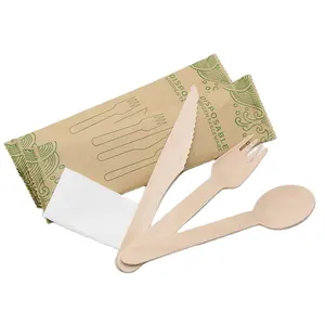 160mm Disposable Wooden Knife Fork Spoon Cutlery Set