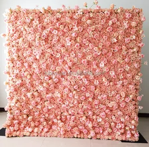 SW düğün çiçek tasarım dekor 5D çiçek duvar zemin 8ft x 8ft kumaş florable haddelenmiş şeftali renk tozlu gül duvar zemin