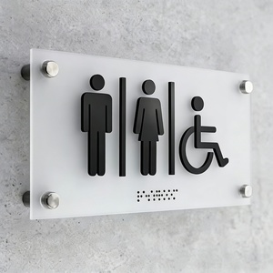Stainless Steel ADA Metal Braille Acrylic Restroom Toilet Sign <b>Door</b> House <b>Number</b> Plate Signage - Product Image 1