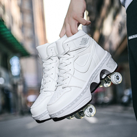 Patins à roulettes et baskets 2-en-1 rétractables avec 4 roues en PU, légères et durables, chaussures de sport d'extérieur pour filles et garçons