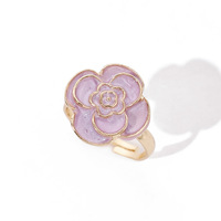 Bague en acier inoxydable moderne, motif floral effet goutte d'huile, design de niche tendance, nacrée, ouverte et réglable, bijou de main