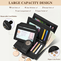 Dompet Lipat Wanita Custom Anti RFID dari PU dengan Kancing Penutup, Lapisan Nilon, Ukuran Pendek, Banyak Slot Kartu