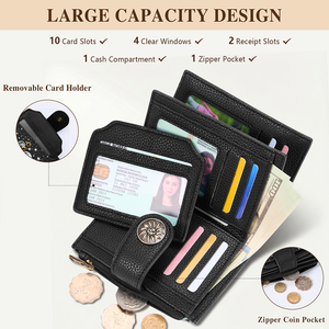 Cartera Bifold de PU con Bloqueo RFID para Mujer, Personalizada, con Cierre de Botón, Forro de Nailon, Corta, con Múltiples Ranuras para Tarjetas - Product Image 4