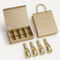 Boîte cadeau miniature personnalisée pour 4 bouteilles de champagne, pack de fête, champagne or perle, carton avec emballage en feuille d'aluminium argentée