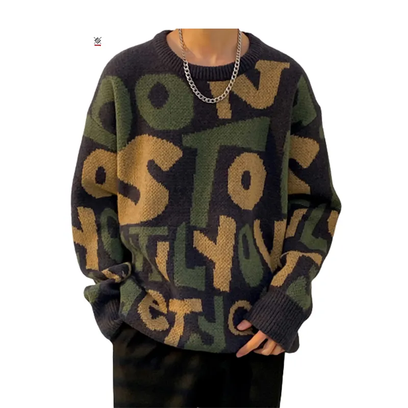 Nanteng Custom Winter 100% Cotton Plain Oversized Letter Pattern Knitwear For Men Pullover Sweater