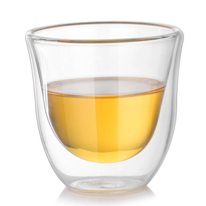 Tasses à café et thé au lait isolées à <span class=keywords><strong>double</strong></span> <span class=keywords><strong>paroi</strong></span> personnalisées Tasses à expresso de 80ml Tasses à café en <span class=keywords><strong>verre</strong></span> transparent esthétique en borosilicate - Product Image 5